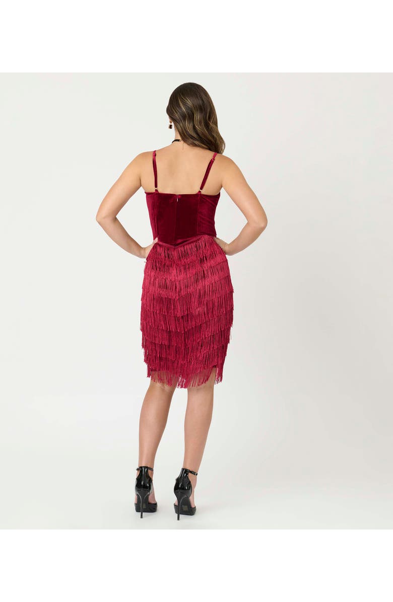 Unique Vintage Chevron Fringe Pencil Dress, Alternate, color, Burgundy