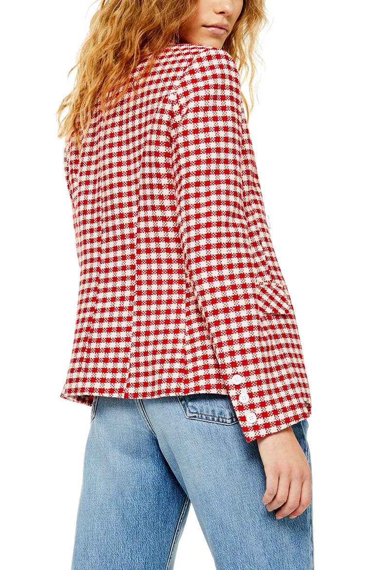 Check Double Breasted Blazer, Alternate, color, RED MULTI