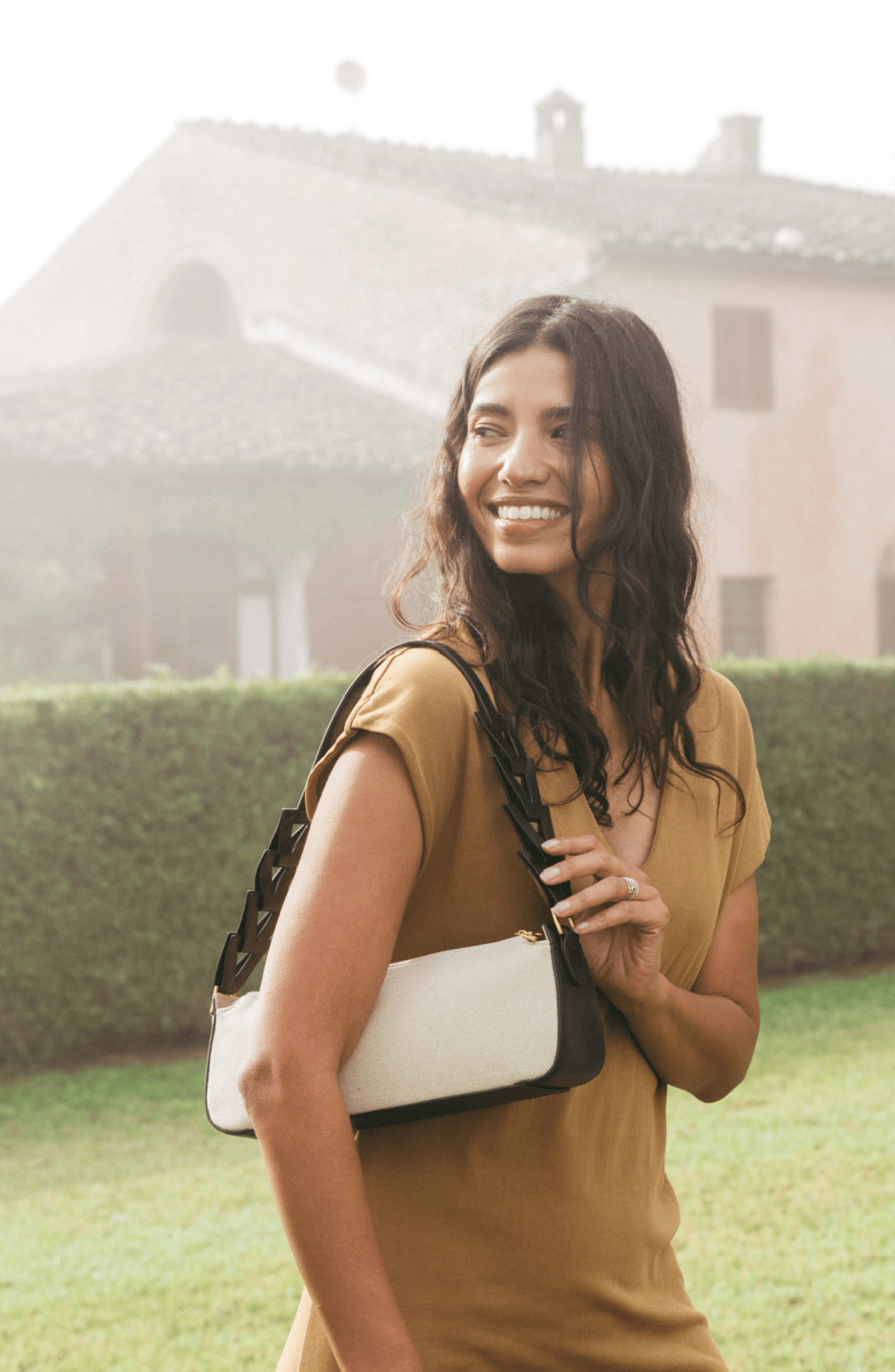 JURGI MANO Canvas and Leather  Shoulder Bag, Alternate, color, Beige/Black