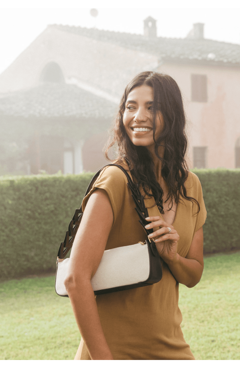 JURGI MANO Canvas and Leather Shoulder Bag, Alternate, color, Beige/Black