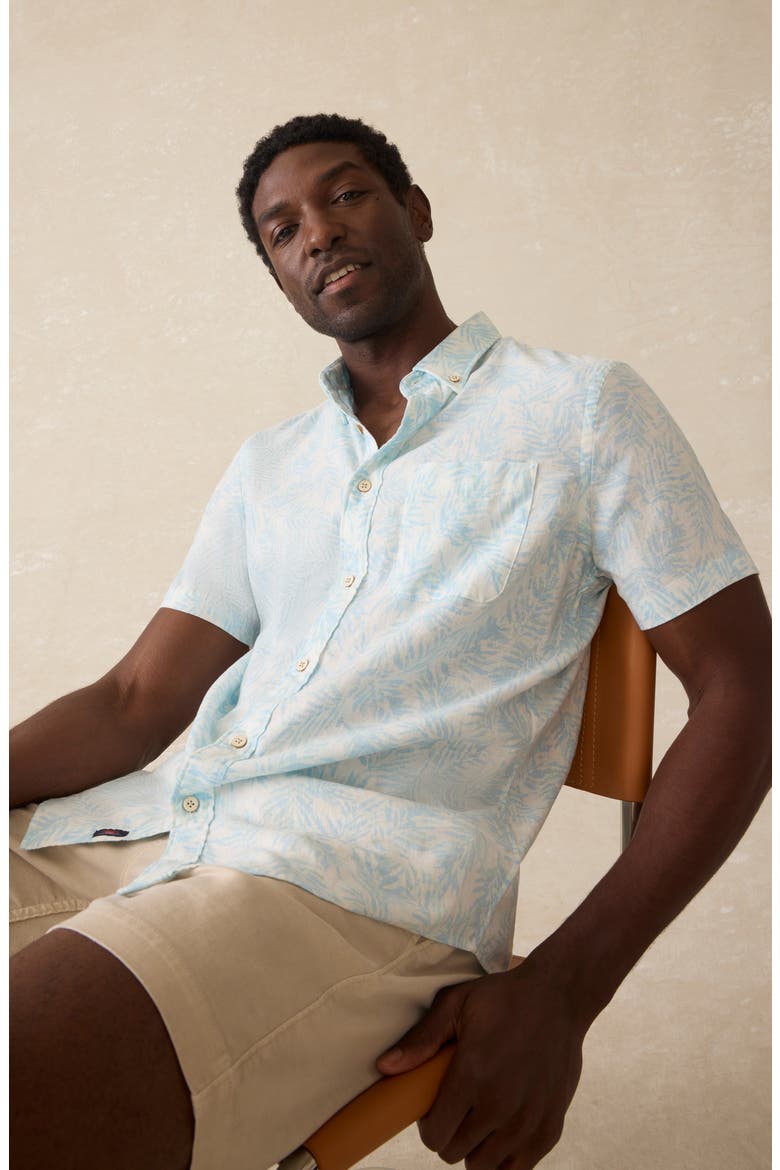 Breeze Short Sleeve Button-Down Shirt, Alternate, color, SKY BEACH FOLIAGE