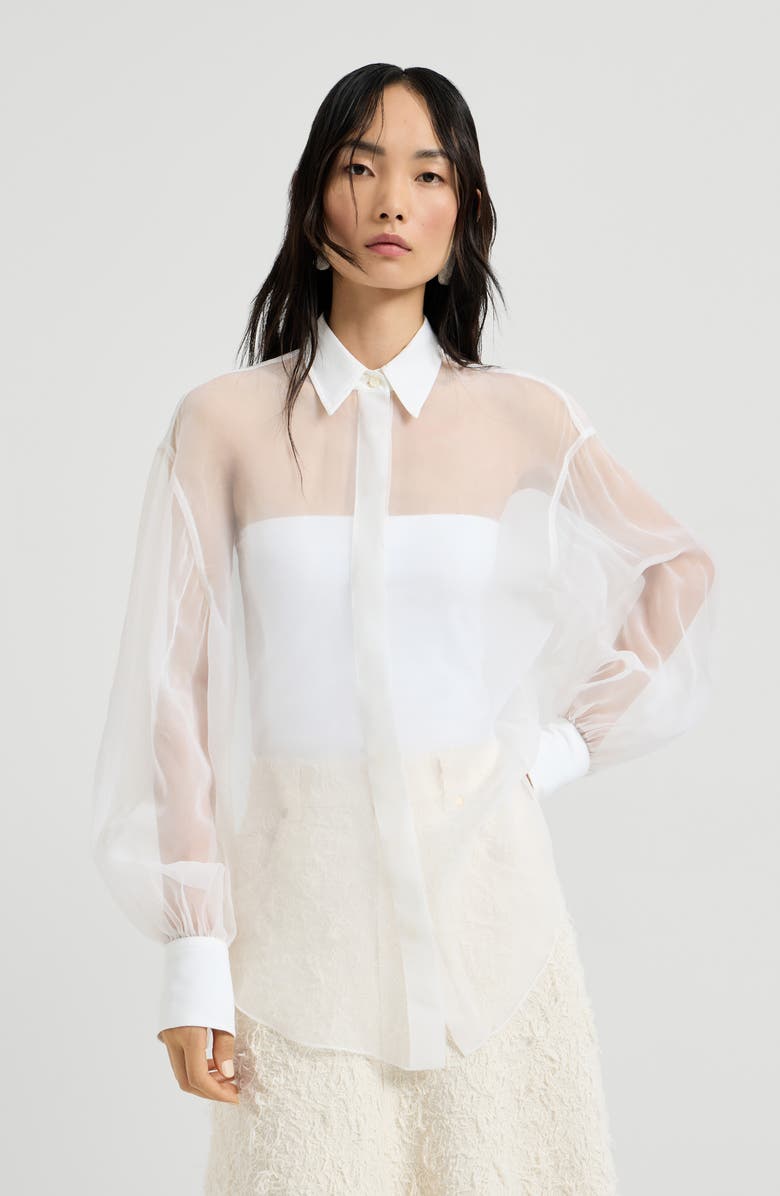 Brunello Cucinelli Crispy silk shirt, Alternate, color, White