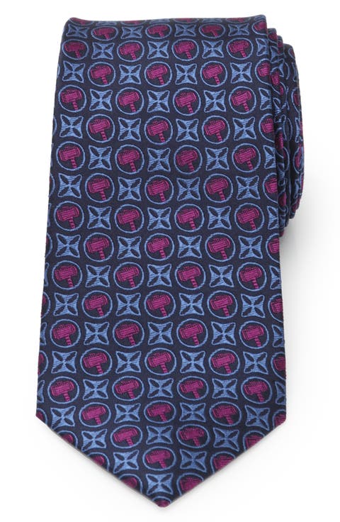 x Marvel Thor Hammer Neat Silk Tie