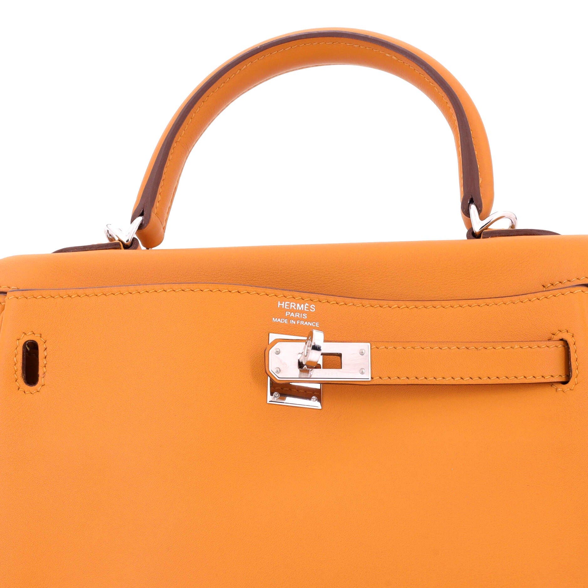 Pre-Owned Hermes Kelly Handbag Orange Swift with Palladium Hardware 25, Alternate, color, Abricot