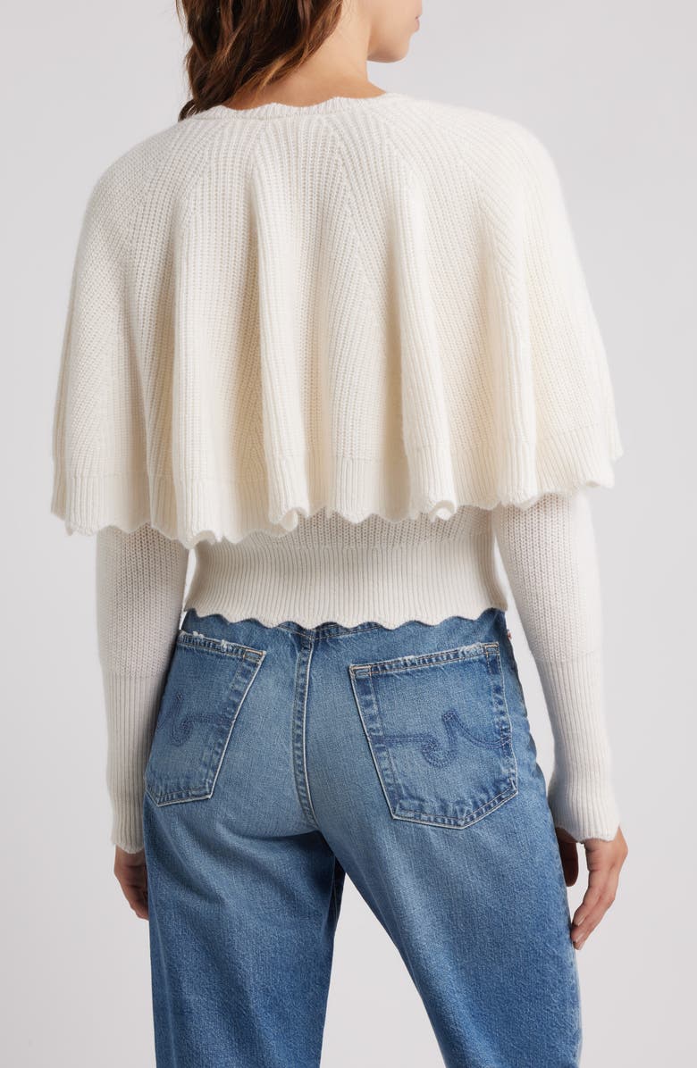 LoveShackFancy Daelyn Capelet Cashmere & Wool Cardigan, Alternate, color, Champagne