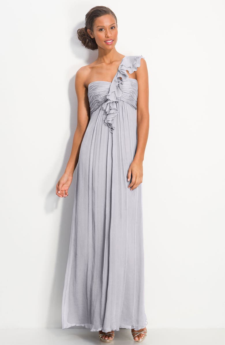 Amsale Ruffled Chiffon One Shoulder Gown, Main, color, 