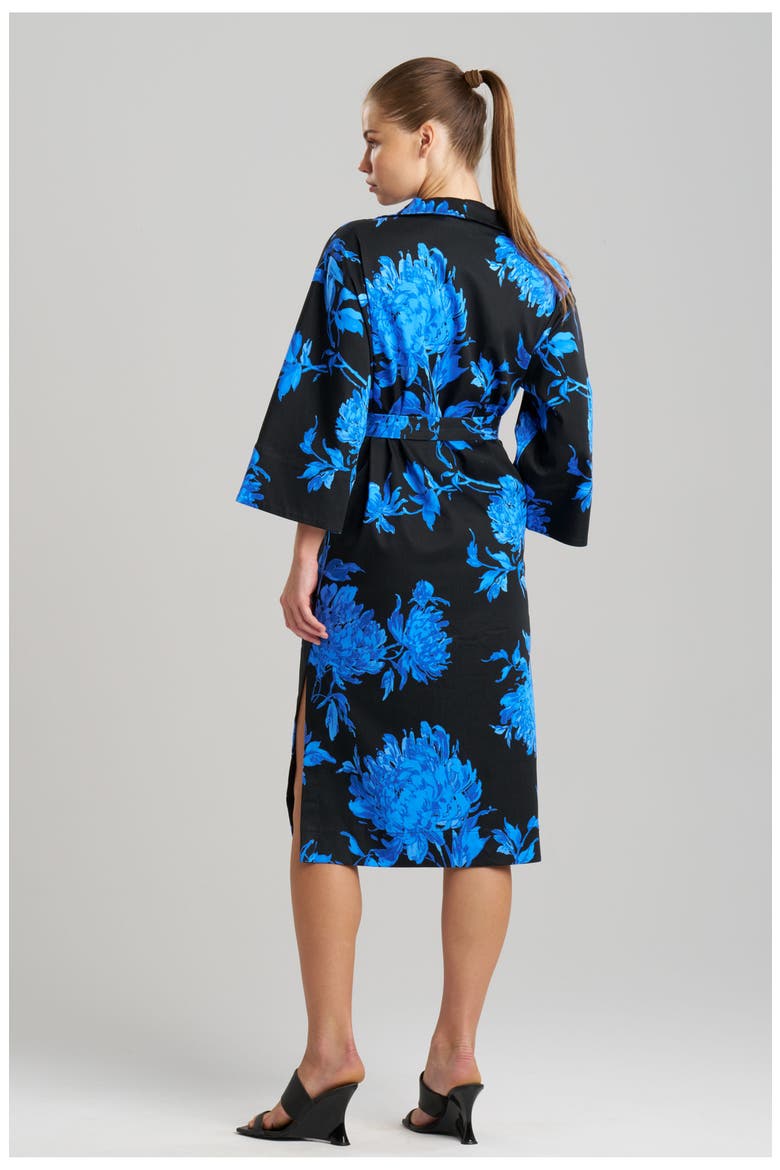 Miyako - Printed Cotton Chino Kimona Shirt Dress, Alternate, color, BLUE W/ BLACK