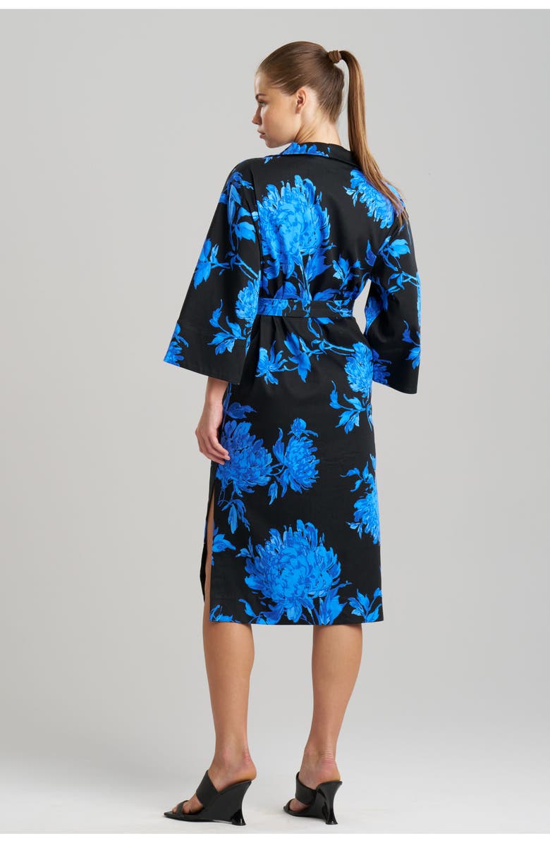 Natori Miyako - Printed Cotton Chino Kimona Shirt Dress, Alternate, color, Blue W/ Black