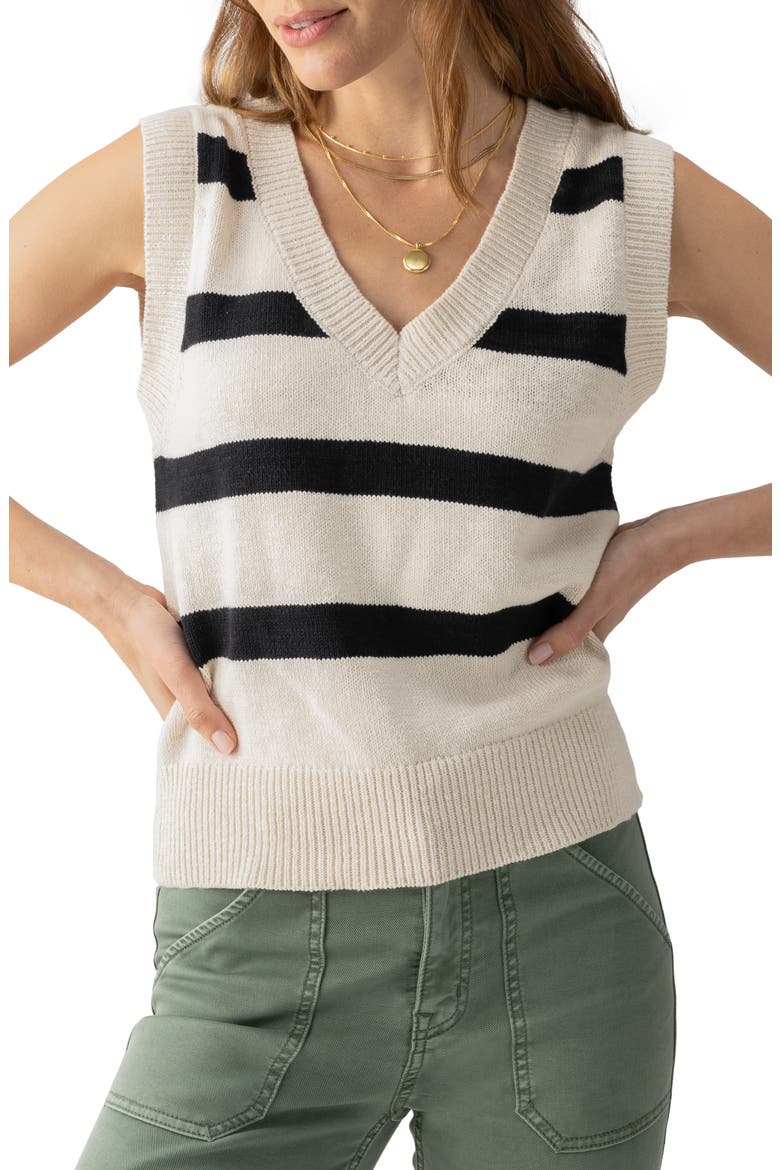 Stripe Sleeveless Cotton Sweater, Main, color, ECO NATURAL/ BLACK STRIPE