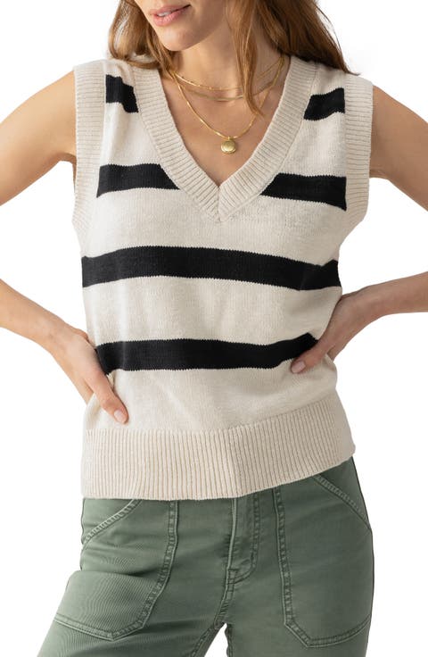 Stripe Sleeveless Cotton Sweater