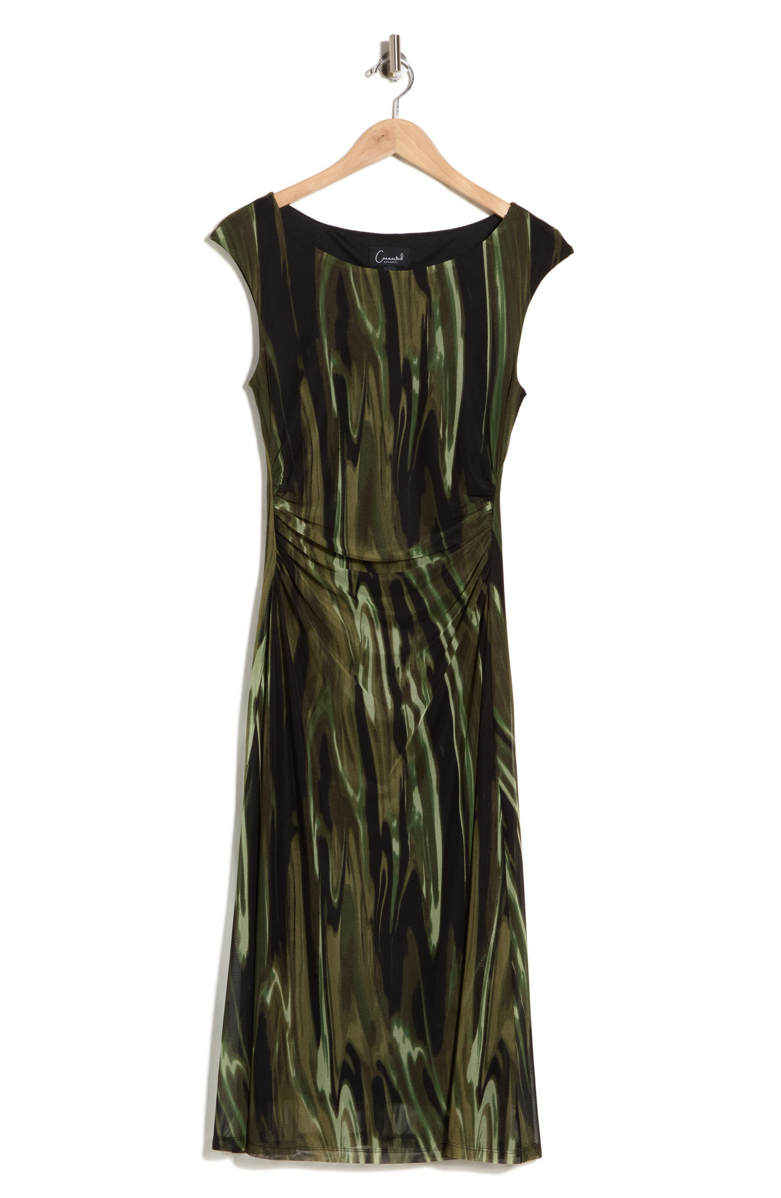 Connected Apparel Ruched Mesh Midi Dress
