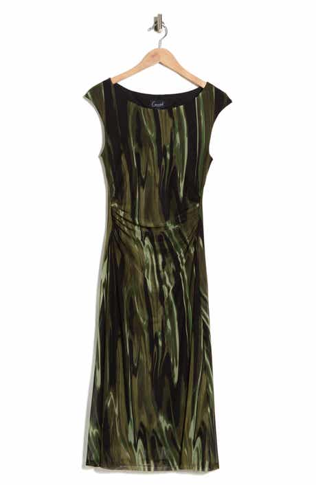 Connected Apparel Ruched Mesh Midi Dress