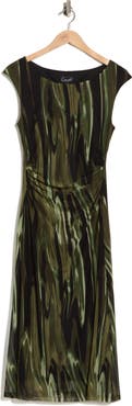 Connected Apparel Ruched Mesh Midi Dress