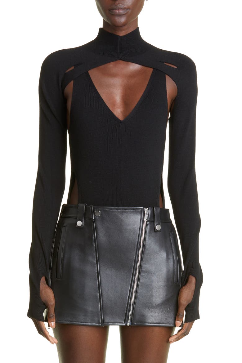 Lock Slit Layered Merino Wool Sweater, Main, color, BLACK/ BLACK