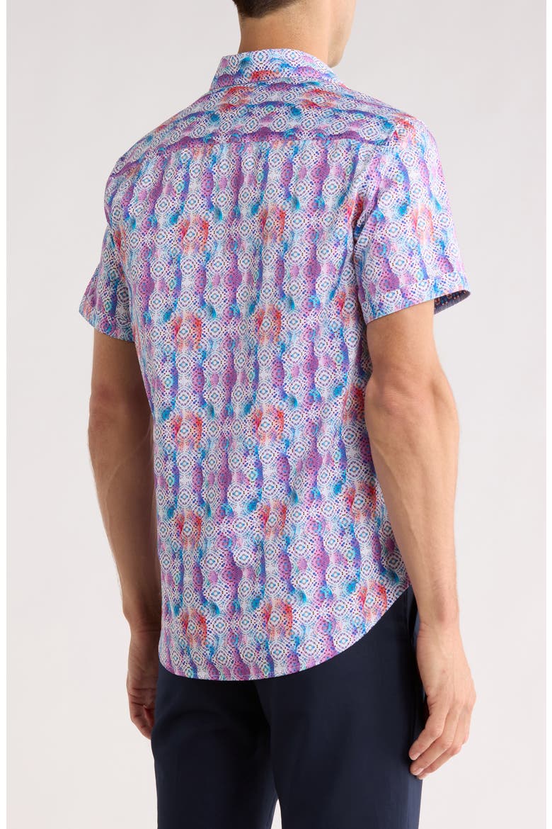 Short Sleeve Button-Up Shirt, Alternate, color, BLUE MULTI