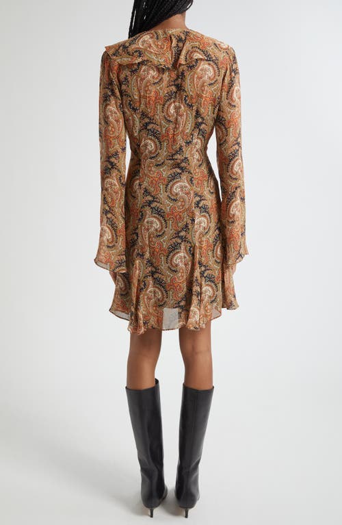 Veronica Beard Adrienne Long Sleeve Silk Dress In Gold