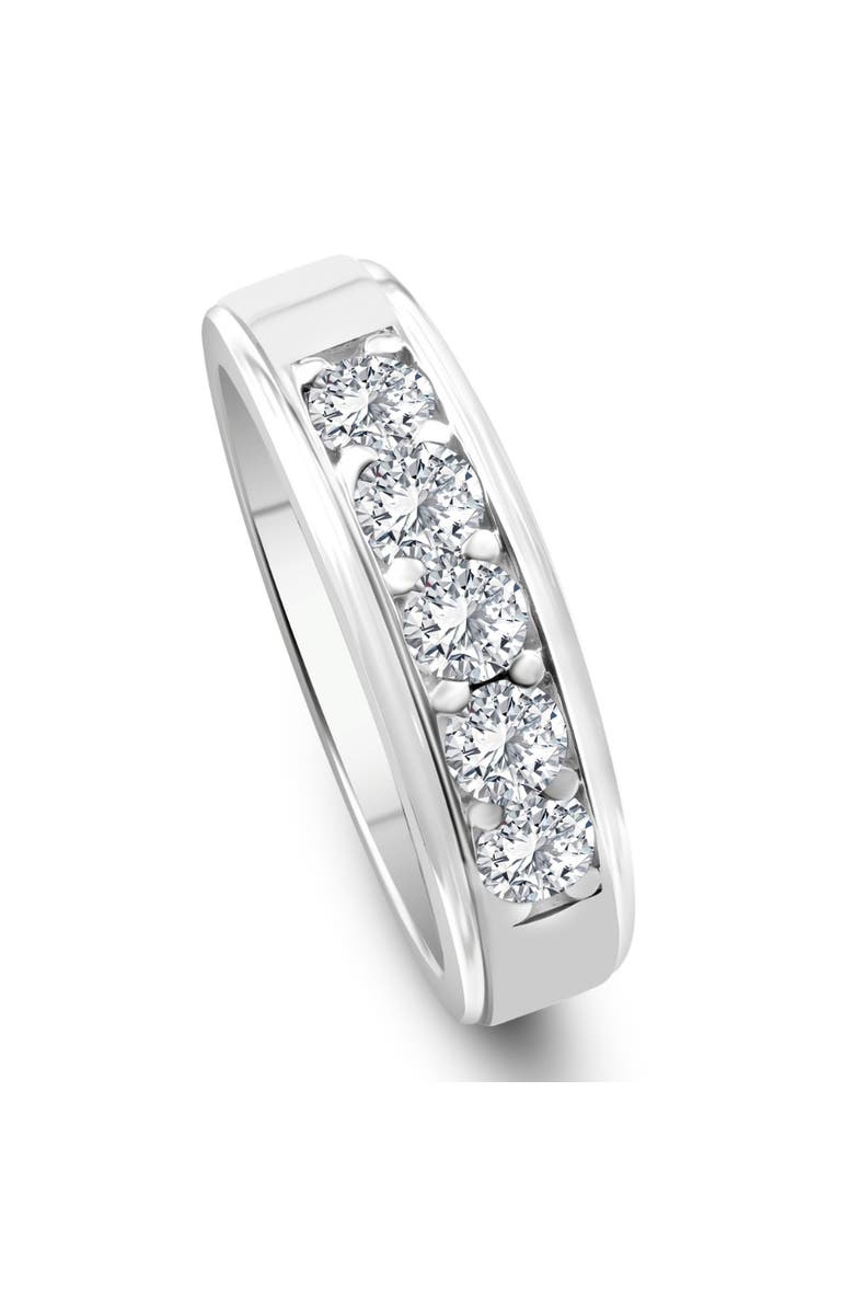 Bliss Diamond 1 1/2Ct Men's Diamond Wedding Anniversary Ring in 10k Gold Lab Grown Five Stone, Alternate, color, 10K White Gold