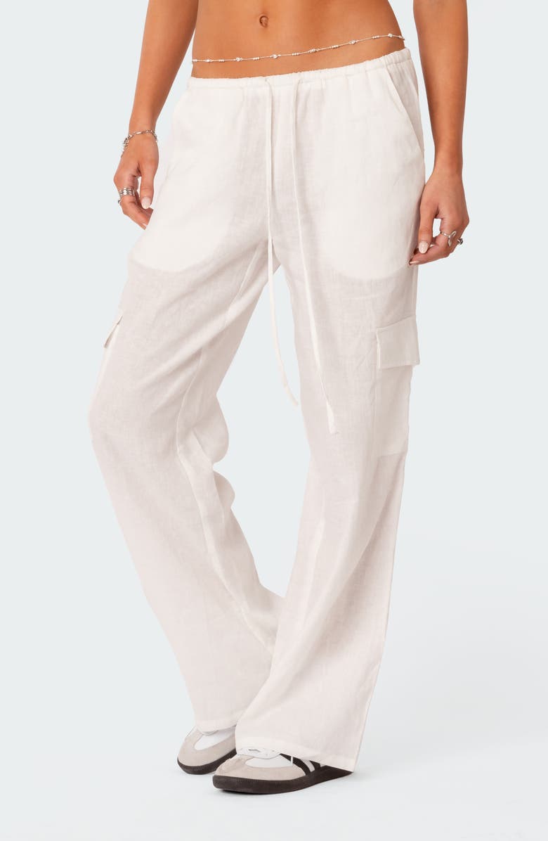 EDIKTED Lyric Cotton Cover-Up Cargo Pants, Alternate, color, White