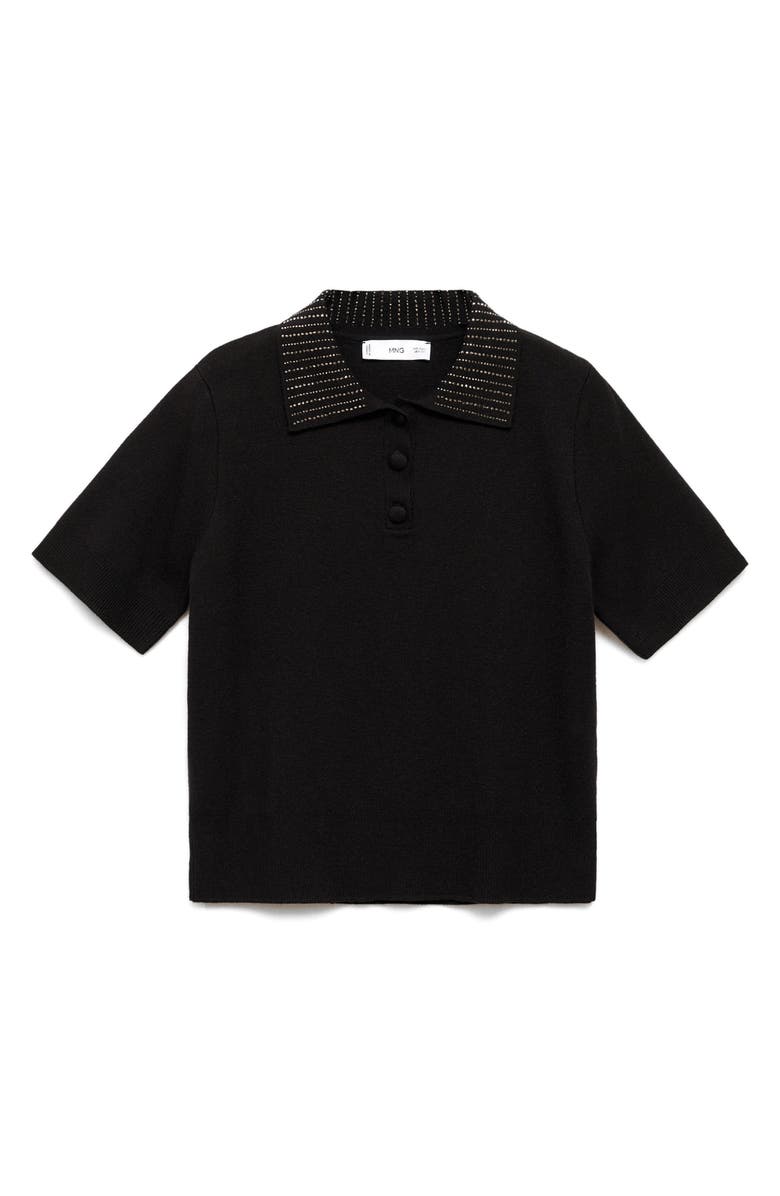 MANGO Rhinestone Collar Knit Polo Shirt, Alternate, color, 