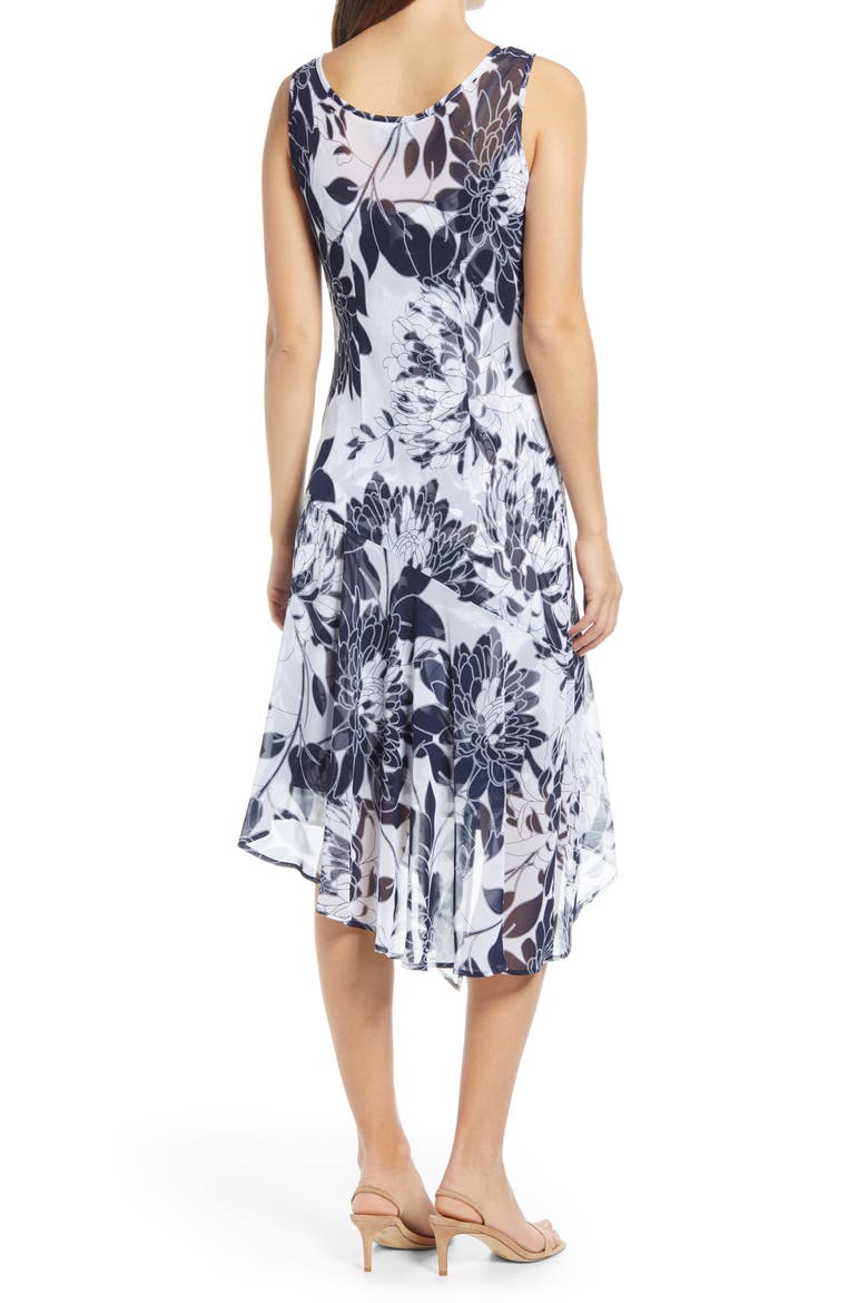 Floral Print Chiffon Asymmetrical Hem Dress, Alternate, color, NAVY