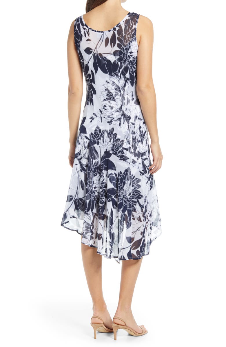 Connected Apparel Floral Print Chiffon Asymmetrical Hem Dress, Alternate, color, 