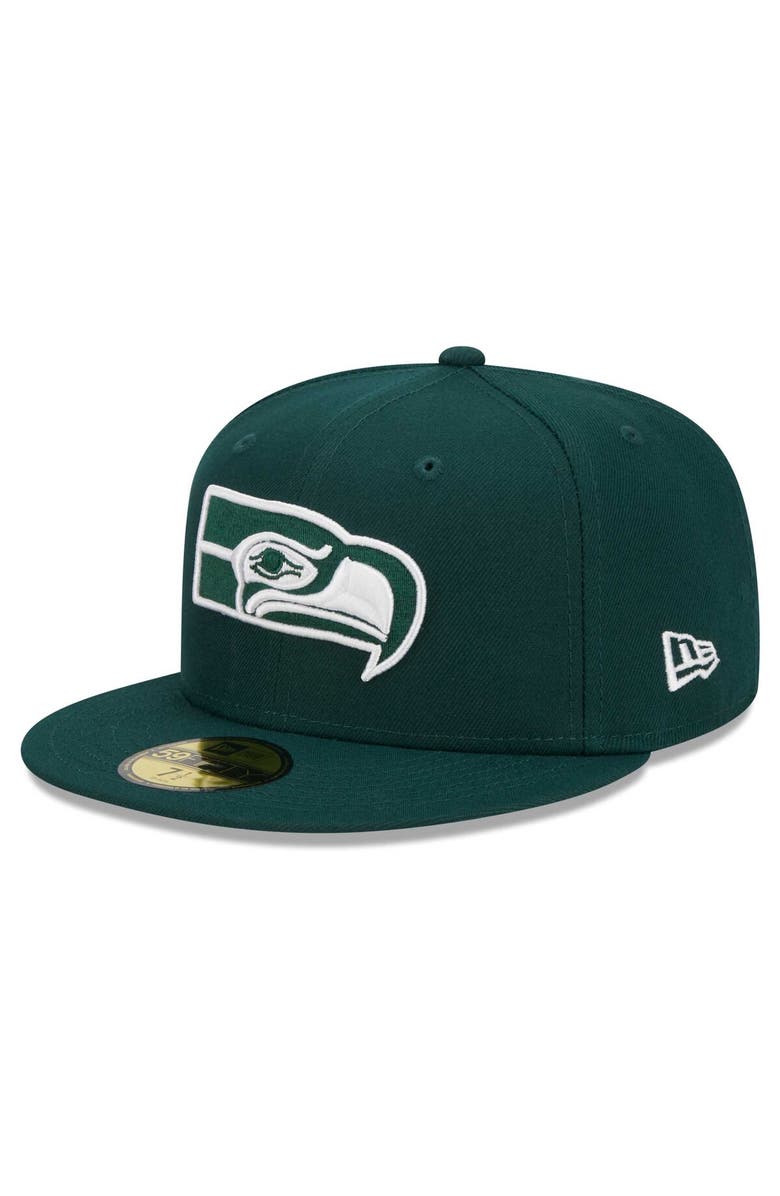 New Era Men's New Era Green Seattle Seahawks Throwback Main 59FIFTY Fitted Hat, Main, color,