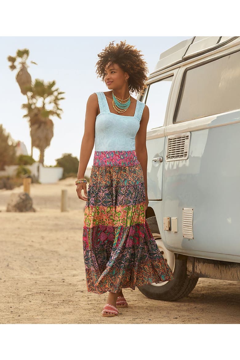 Smocked Waist Maxi Skirt, Main, color, MULTICOLOR PAISLEY STRIPE