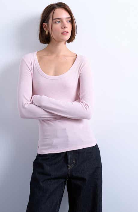 Topshop Scoop Neck Long Sleeve Rib Top