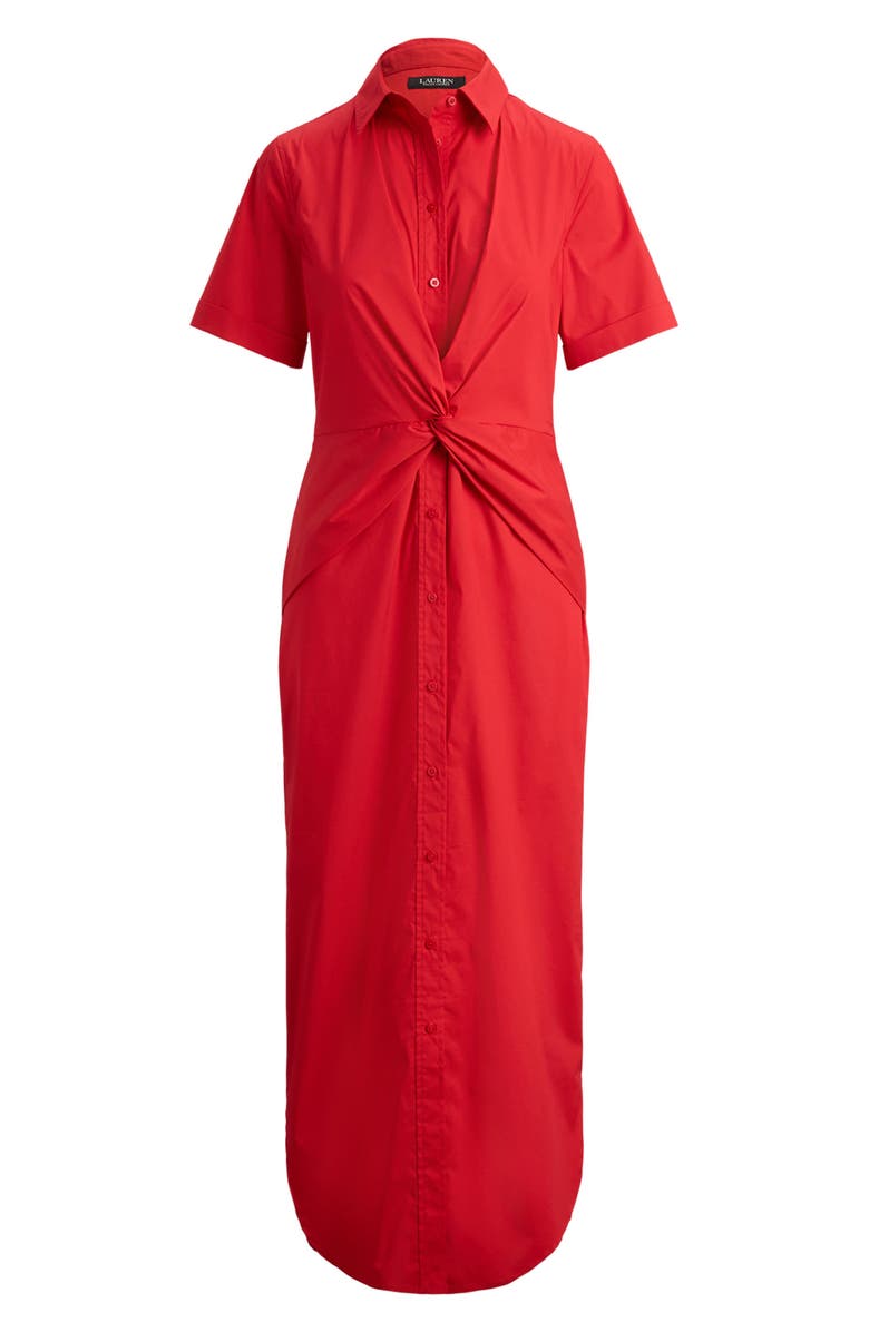 Lauren Ralph Lauren Twist Front Cotton Blend Shirtdress, Alternate, color, Red