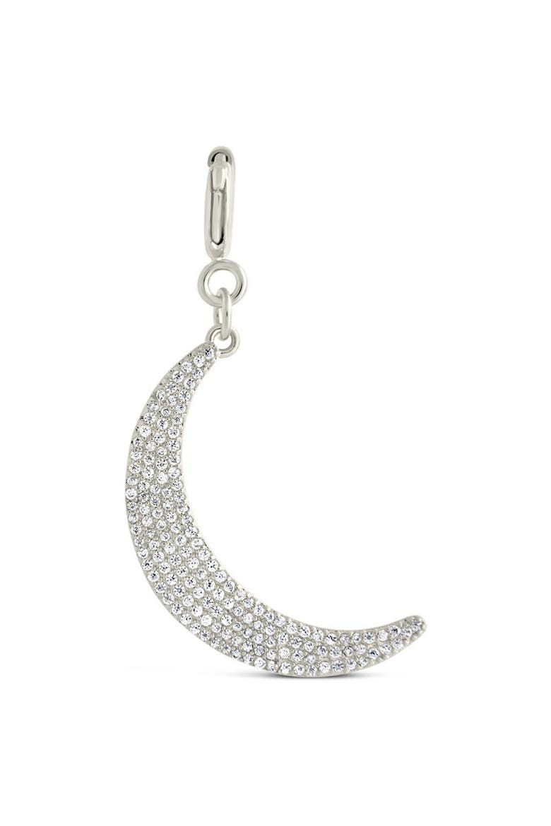 Cubic Zirconia Crescent Moon Charm, Main, color, SILVER