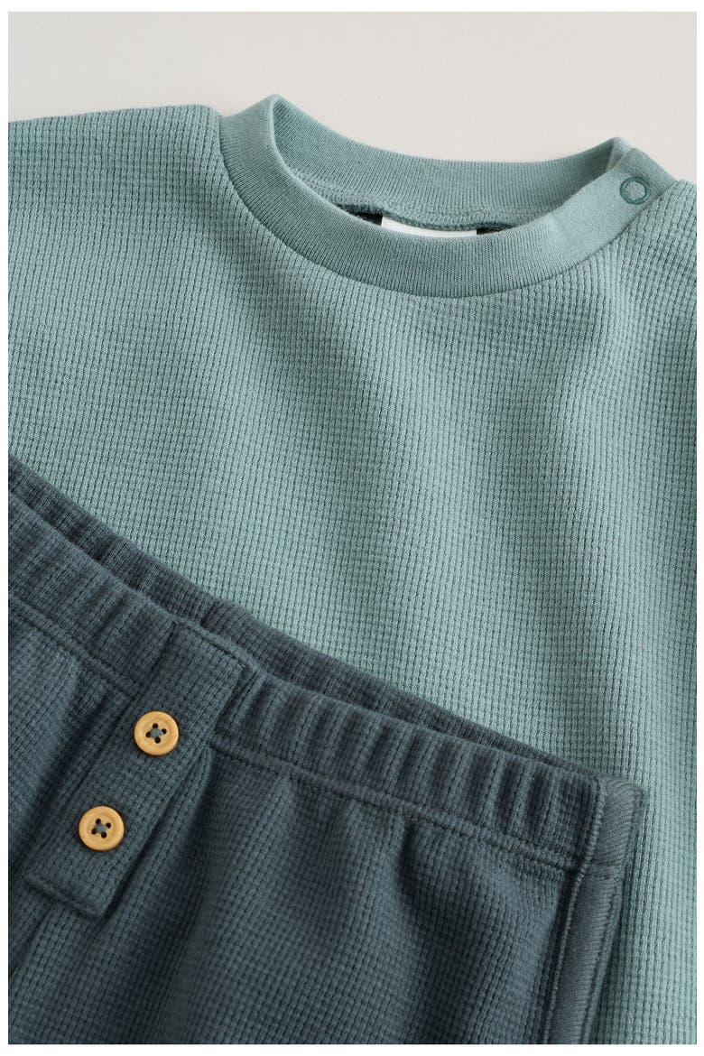Waffle Knit Sweatshirt & Shorts Set, Alternate, color, GREEN