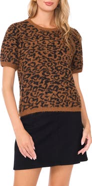 Vince Camuto Leopard Short Sleeve Jacquard Sweater