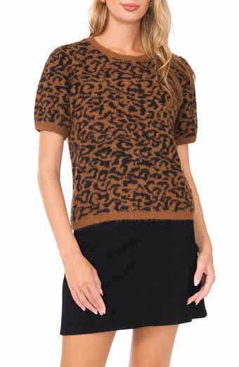 Vince Camuto Leopard Short Sleeve Jacquard Sweater