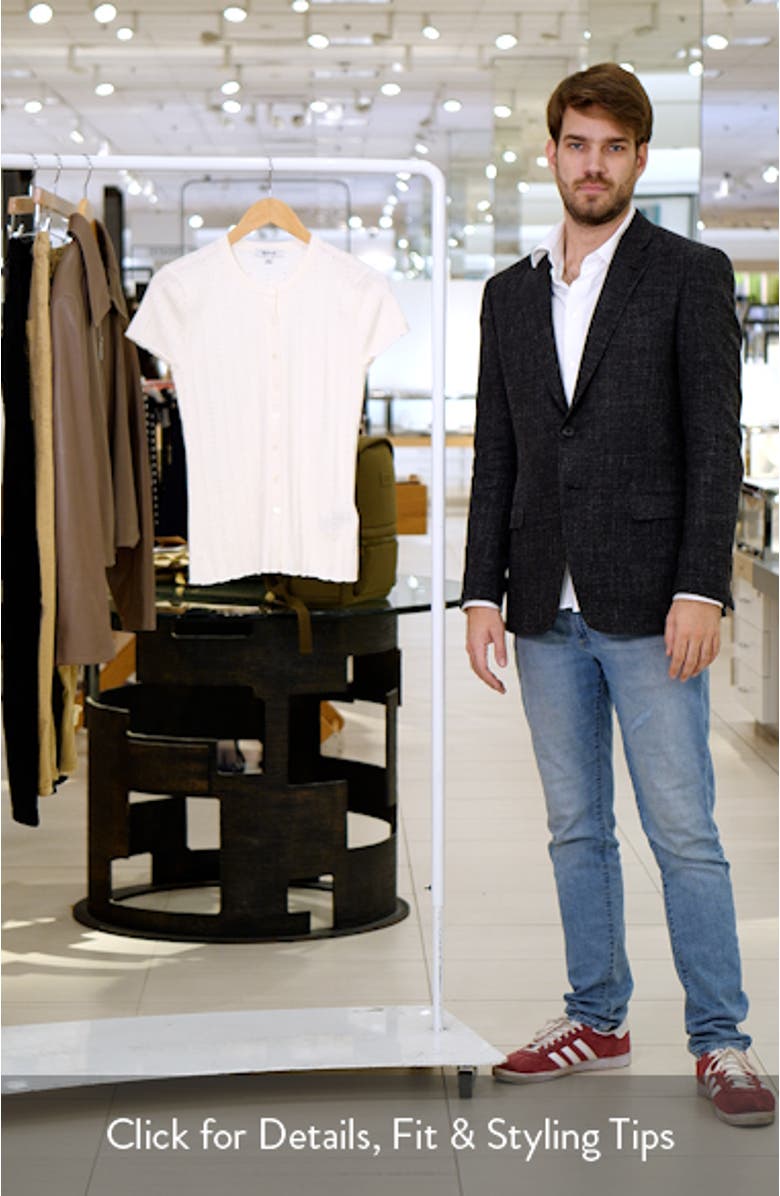 Short Sleeve Pointelle Cotton Blend Cardigan, sales video thumbnail