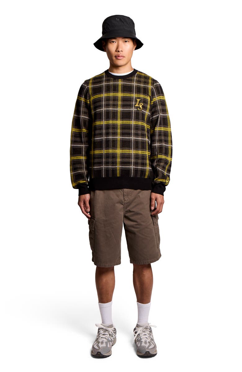 Lyle & Scott Ribbed Jacquard Tartan Crew Neck, Main, color, Jet Black