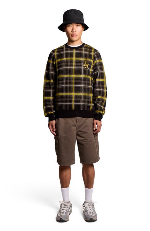 Ribbed Jacquard Tartan Crew Neck