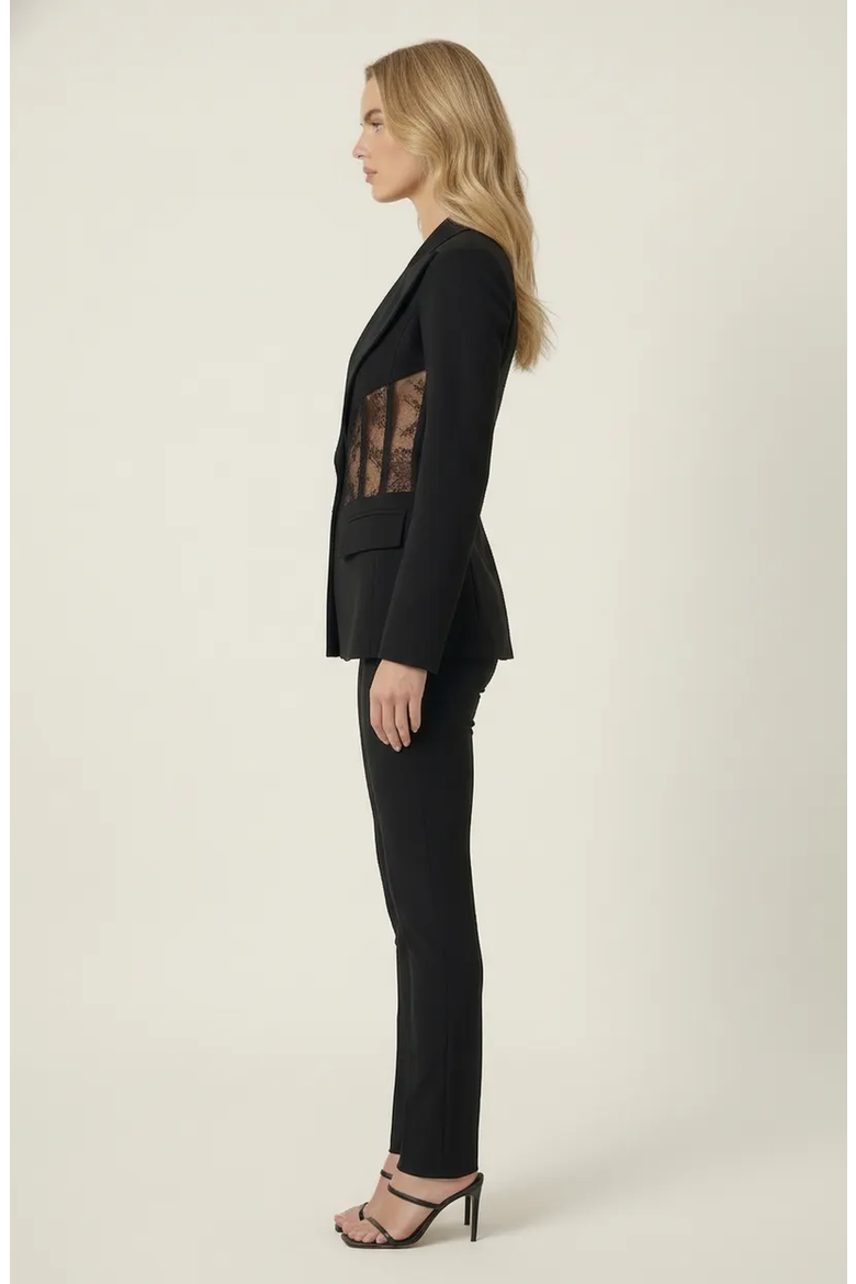 Lace Panel Blazer, Alternate, color, Black