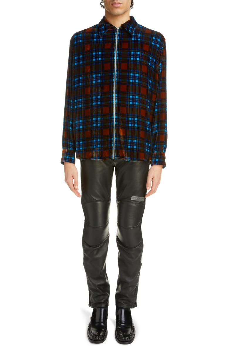 Acne Studios Plaid Velvet Zip-Up Shirt Jacket, Alternate, color, 