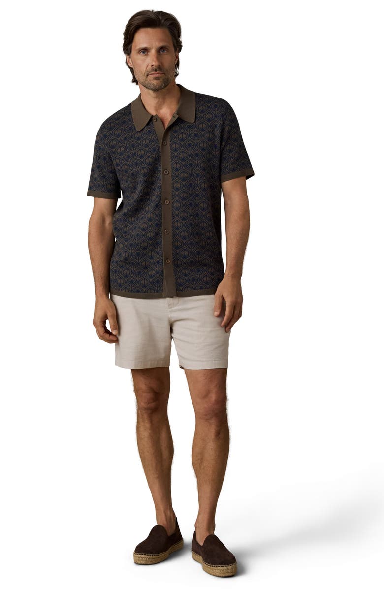 Faherty Short Sleeve Linen & Organic Cotton Knit Button-Up Shirt, Alternate, color, Inland Palm Mosaic
