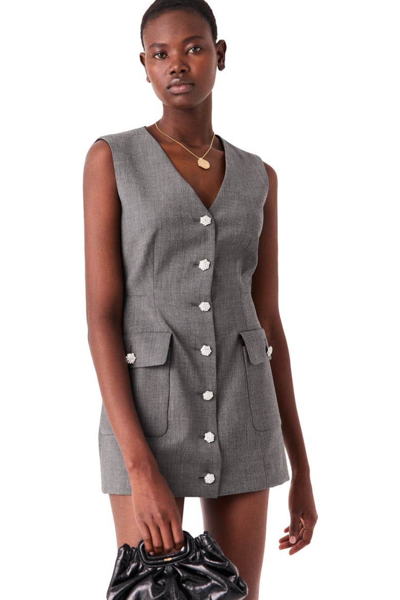 Jewel button tailored jumpsuit, Alternate, color, Grey