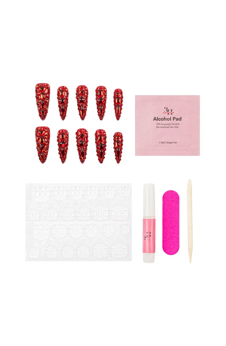 3H Nails Scarlet Flame Luxury Handmade Press On Nails, Alternate, color, Red