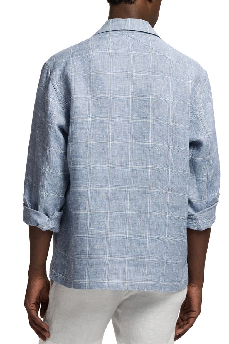 Windowpane Plaid Linen Button-Up Shirt, Alternate, color, BLUE