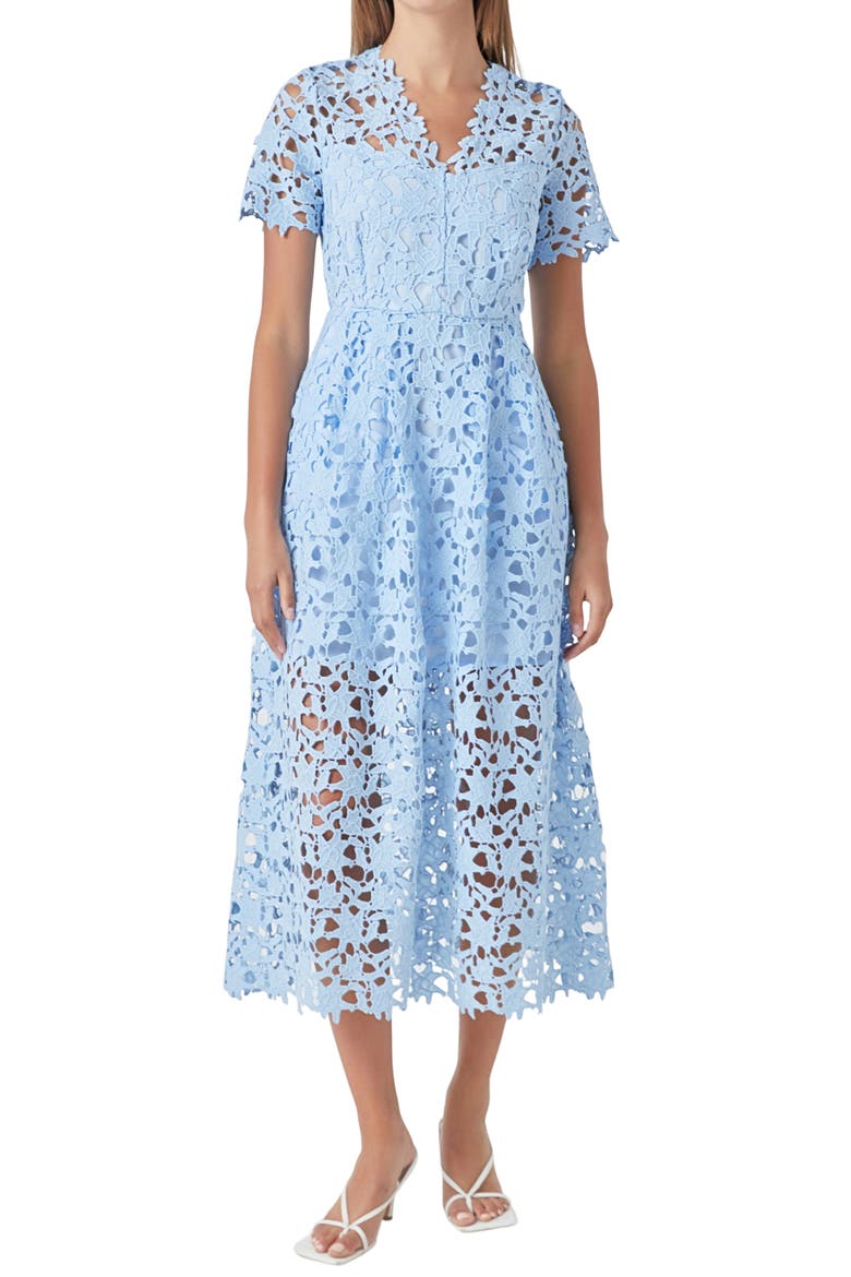Allover Lace Midi Dress, Alternate, color, POWDER BLUE