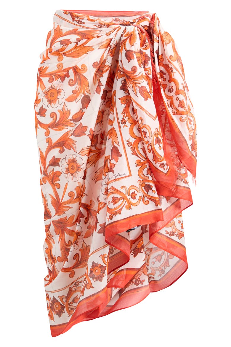Batista Majolica Print Silk Sarong, Main, color, MAJOLICA ORANGE