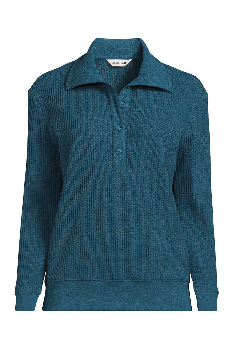 Long Sleeve Waffle Button Up Henley, Alternate, color, Classic Teal Heather