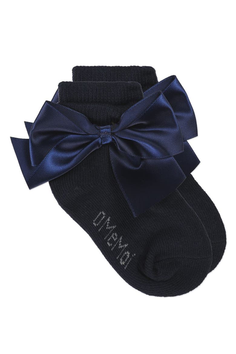 Kid's Silky Side Bow Anklet Socks, Alternate, color, Navy