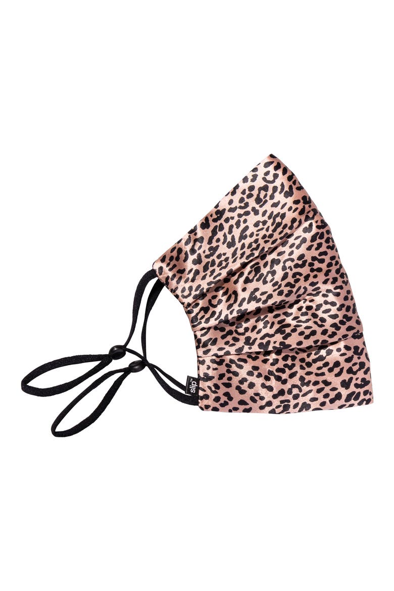 Pure Silk Adult Pleated Face Covering, Alternate, color, ROSE LEOPARD