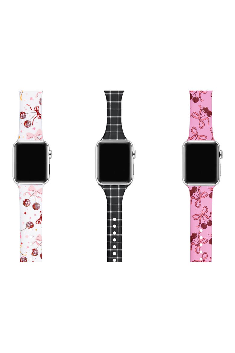 Assorted 3-Pack Silicone Apple Watch® Watchbands, Alternate, color, BLACK/ PINK/ WHITE