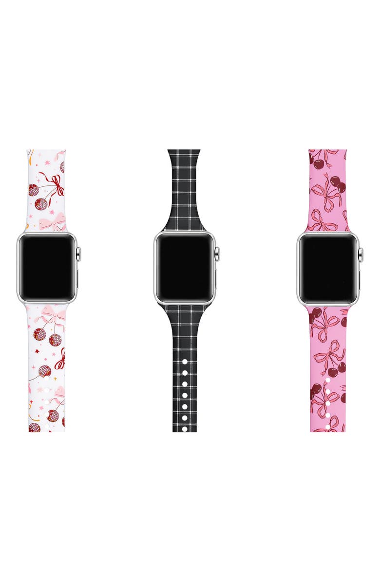 The Posh Tech Assorted 3-Pack Silicone Apple Watch<sup>®</sup> Watchbands, Alternate, color, Black/ Pink/ White