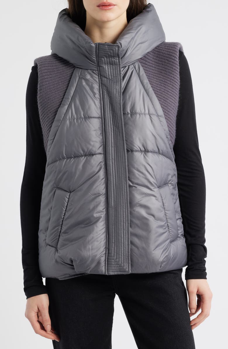 dRA Violet Hooded Hybrid Puffer Vest, Alternate, color, Charcoal